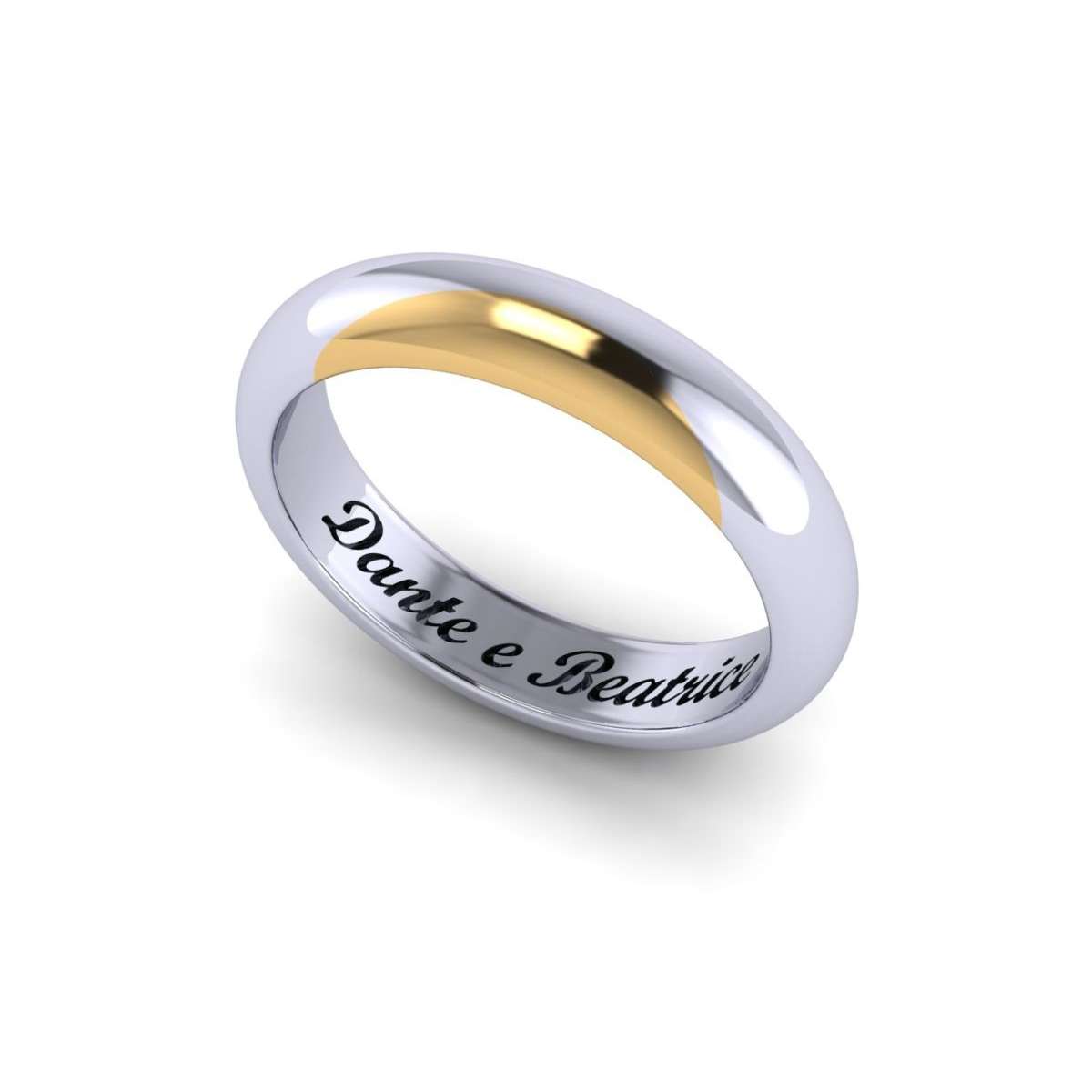 Two tone white gold wedding ring Dante and Beatrice yellow